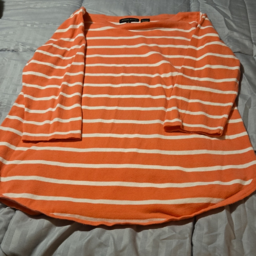 Jeanne Pierre Pink and White Striped Sweater Though It Looks Orange In Photo It